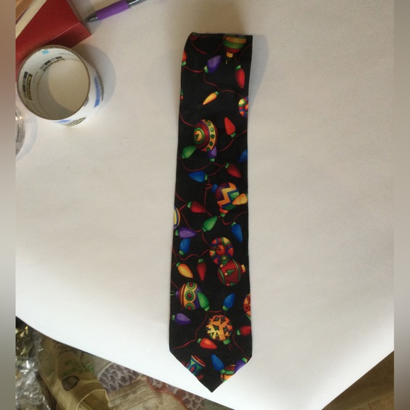 Addiction Necktie Christmas Ornaments and Lights Black background. - Picture 4 of 4